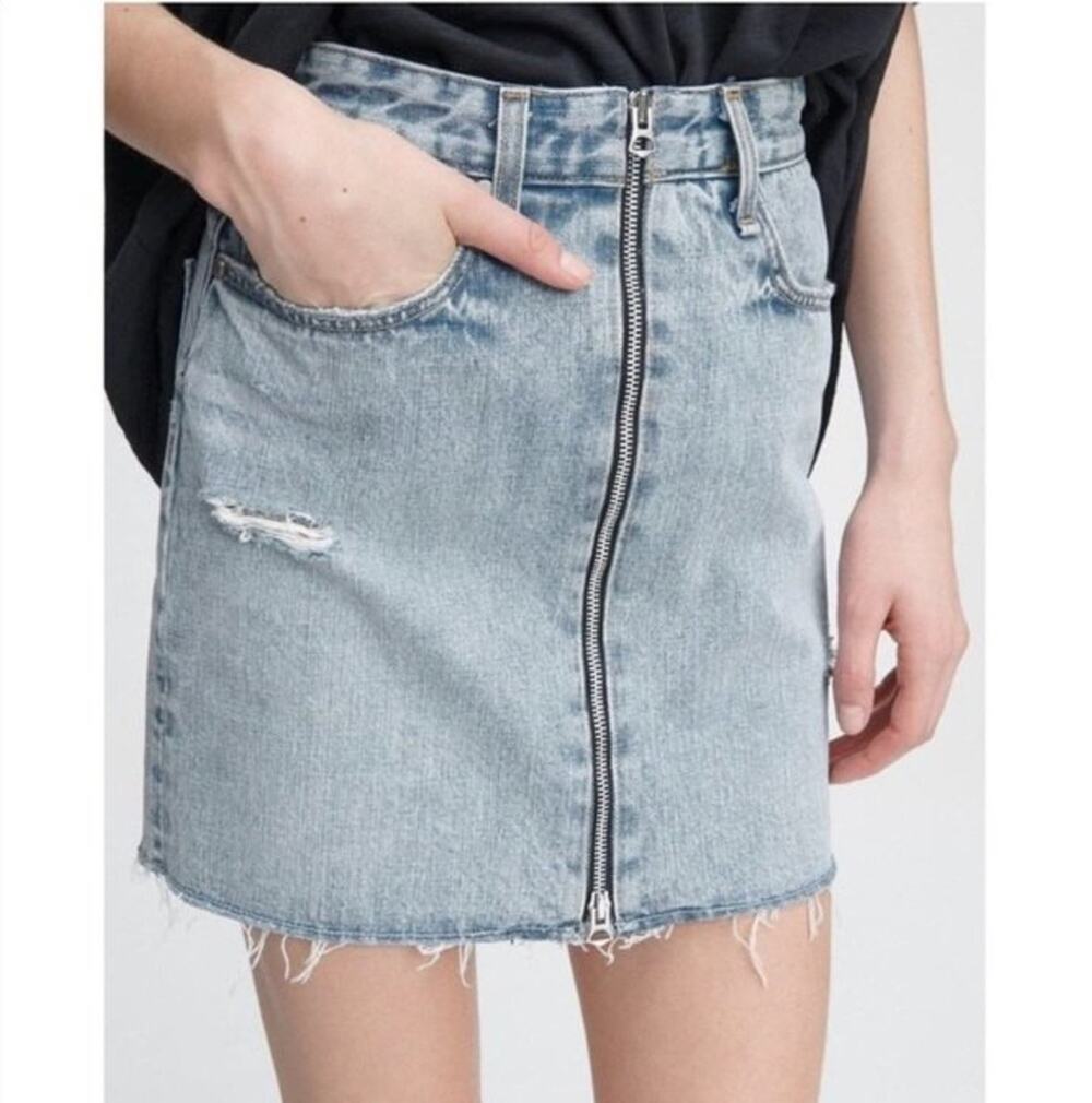 NWT Rag & Bone Anna Zip Up Distressed Denim Skirt Size 29